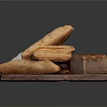 Freshly Baked Flaky Pastries and Assorted Bread Loaves on Wooden Board