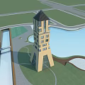 Modern Unique Tower Building With Glass Windows Railing And Blue Sky Background