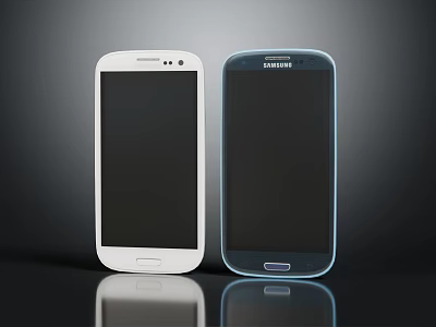 Samsung Smartphones Two Different Colors White And Blue With Black Screens On Dark Background 3d model