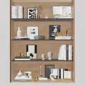 Decorative Ornaments And Accessories On Wooden Shelf With Vase Picture Frame Books And Candle Holders
