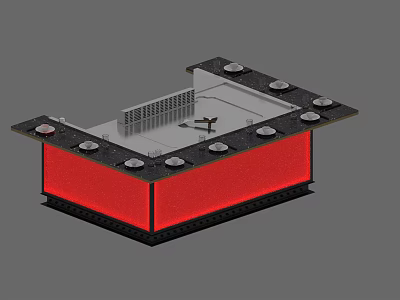 Contemporary Dining Table with Red Frame Gray Surface and Round Decorative Details 3d model