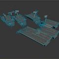 Wooden Platform Structures With Support Posts And Multiple Deck Sections