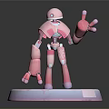 Smart Robot Model With Pink Mechanical Structure White Reflective Base And Raised Arm Gesture 3d model