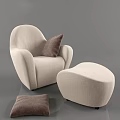 Modern Beige Single Sofa With Cozy Brown Pillows And Matching Ottoman