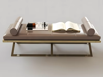 Modern Sofa Bench with Upholstered Surface Open Book Tray and Metal Legs 3d model