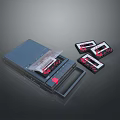 Vintage Blue Computer Tape Drive With Open Transparent Cover And Black Red Labeled Cassettes