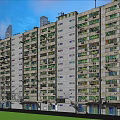 Rural Self Built House Gray Exterior With Colorful Window Frames Air Conditioners And Blue Doors
