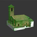 Cartoon Scene Featuring Small Church Model With Red Roof Brick Red Walls And White Base