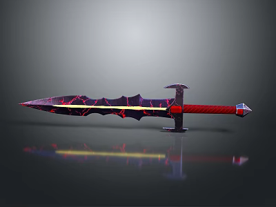 Fantasy Sword With Red Black Blade Yellow Accents And Red Handle Design 3d model
