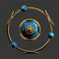 Elegant Golden Decorative Ornament Set With Blue Gemstone Top And Hanging Decorative Accents