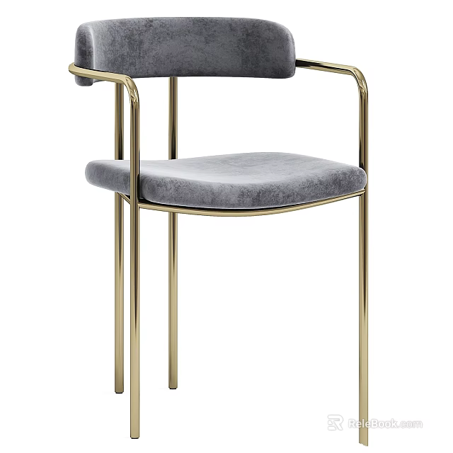 Modern Gray Fabric Stool With Gold Metal Frame And Comfortable Seat Design 3d model 