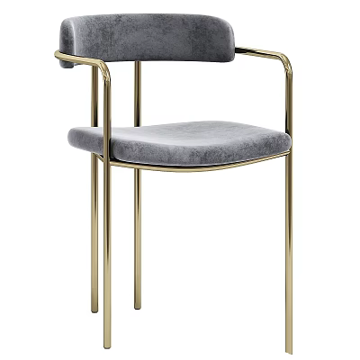 Modern Gray Fabric Stool With Gold Metal Frame And Comfortable Seat Design 3d model