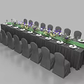 Elegant Dining Table Set With Dark Tablecloth Green Runner Flower Centerpieces Tableware And Gray Chairs