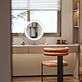 Modern Walk In Closet Interior With Mirrored Cabinets Vanity Stool And Lighting