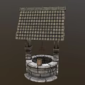 Traditional Stone Well Garden Ornament With Tile Roof And Wooden Bucket