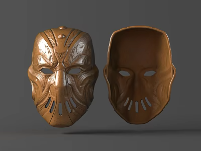 Brown Hand Carved Mask Sculpture Front And Back View Details 3d model