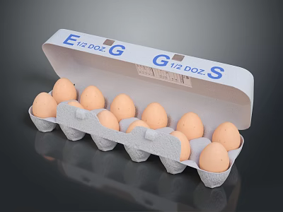 Egg Dog Themed Open Egg Carton with Dozen Fresh Brown Eggs Inside 3d model