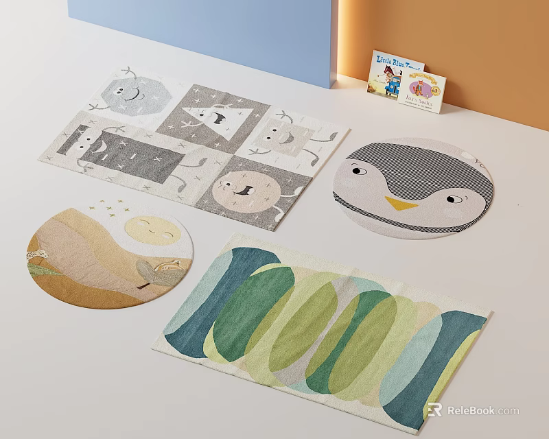 Square Rug With Cartoon Animal Patterns For Kids Room 3d model