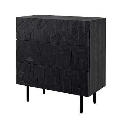 Modern Black Wooden Decorative Cabinet With Geometric Patterns And Slim Legs 3d model