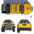 Yellow Toyota Hilux Pickup Truck With Black Wheels Body Logos And Off Road Design
