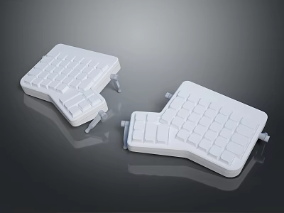 White Split Computer Keyboard Accessories With Grid Design For Ergonomic PC Use 3d model