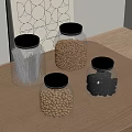 Glass Spice Jars with Cork Lids Containing Spices Beans and Pasta on Wooden Table