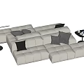 White Modular Sectional Sofa With Gray Black Pillows Floor Lamp And Round Side Table 3d model