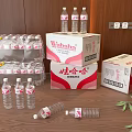 Wahaha Mineral Water Bottles And Stacked Cartons On Wooden Table