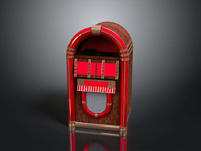 Vintage Wooden Jukebox With Red And Gold Accents Retro Style Grille Design 3d model