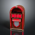 Vintage Wooden Jukebox With Red And Gold Accents Retro Style Grille Design