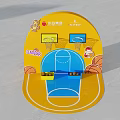Basketball Themed Interactive Zone With Curved Yellow Background Slam Dunk Elements Hoops And Decorations 3d model