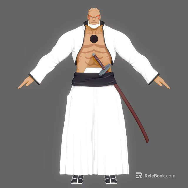 Game Movie Character In White Robe With Black Belt And Sword Open Chest Design 3d model 