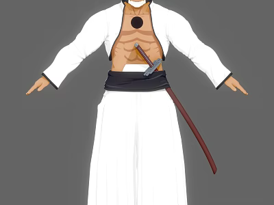 Game Movie Character In White Robe With Black Belt And Sword Open Chest Design 3d model
