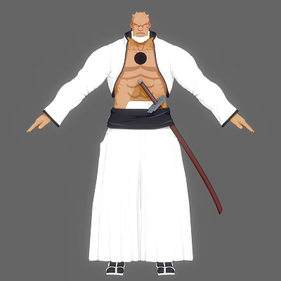 Game Movie Character In White Robe With Black Belt And Sword Open Chest Design 3d model