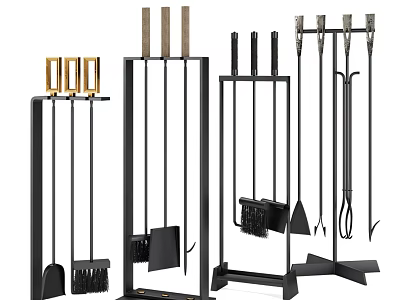 Stylish Fireplace Tools Sets With Stands 3d model
