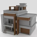 Modern Multi Level Detached Villa Exterior With Gray White Walls And Wooden Balcony