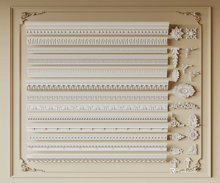 Decorative Gypsum Molding Collection with Various Patterns and Design Styles 3d model