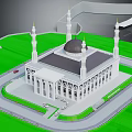 Islamic Style Hotel Building White Exterior With Dome Minarets Green Lawn And Circular Driveway