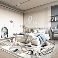 Bright Children's Bedroom With Cloud Wall Art White Cabinets Star Rug And Desk Chair