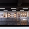 Modern Store Interior With Shelves Counter Marble Floor And Open Space