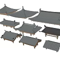 Chinese Traditional Roof Models with Curved Tiles Wooden Frames and Decorative Eaves