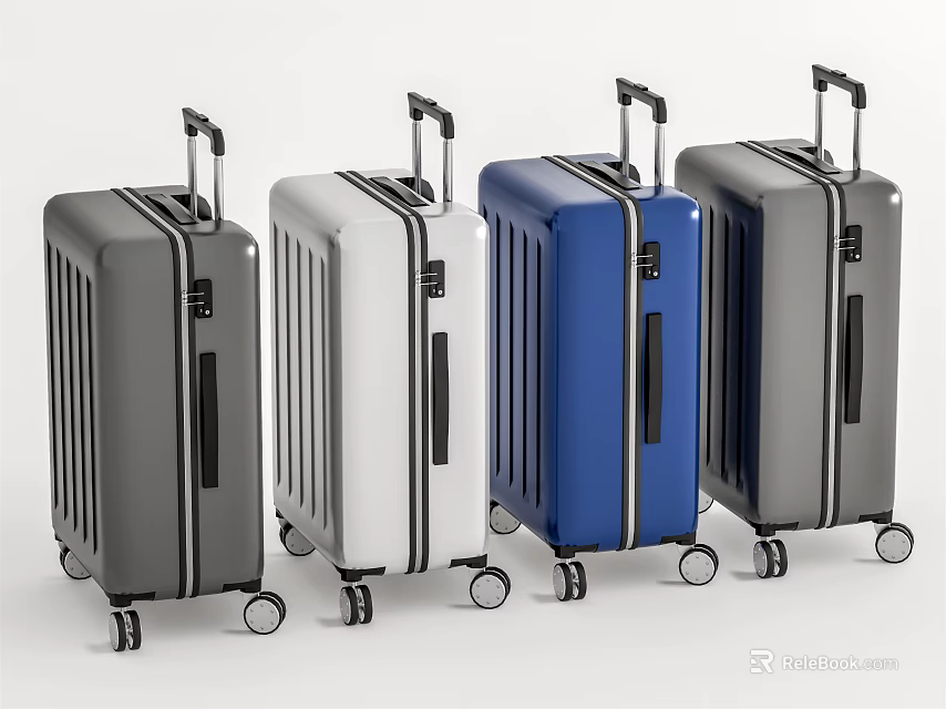 Stylish Suitcases In Multiple Colors With Telescopic Handles And Spinner Wheels 3d model 