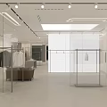 Minimalist White Clothing Store Interior With Glass Displays And Clothing Racks