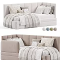 Modern Kids Bed With Soft Fabric Multiple Pillows Striped Blanket And Color Options