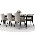 Modern Dining Table Set With Black Table Light Gray Fabric Chairs And Flower Vase 3d model
