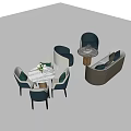 Modern Sofa and Coffee Table Set With White Gray Upholstery Decorative Pillows and Green Plant