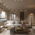 Modern Living and Dining Room Interior With Sofa Coffee Table Dining Table And Chairs