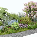 Vibrant Garden Flower Bed With Mixed Colorful Blooms Green Shrubs And Stone Border