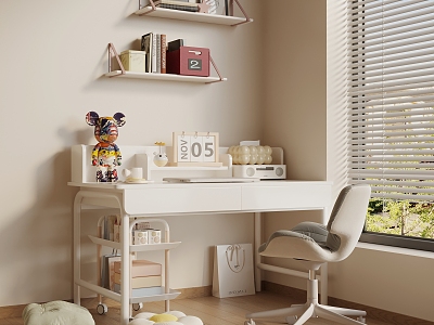 Cream Style Children's Desk and Chair Office Desk and Chair Study Table and Chair Storage Rack Ornaments model