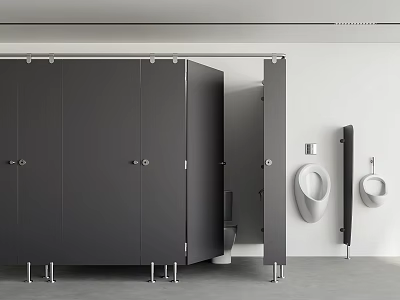 Modern Public Restroom Interior With Multiple Partition Stalls And Urinals 3d model
